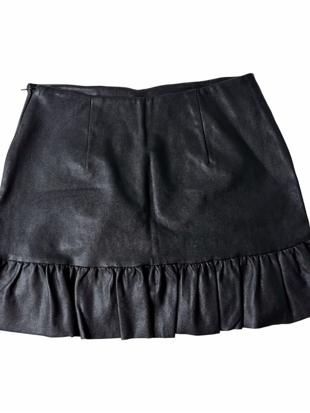 Amanda Uprichard Faux Leather Ruffle Mini Skirt P Black Preppy  Minimalist - Picture 3 of 10